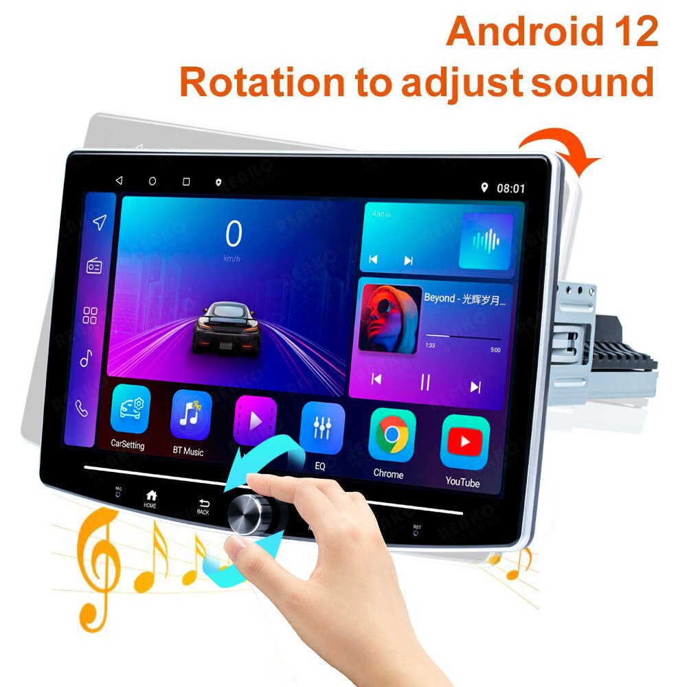 Single 1 DIN Rotatable 10.1” Android 12 Touch Screen Car Stereo Radio GPS Wifi