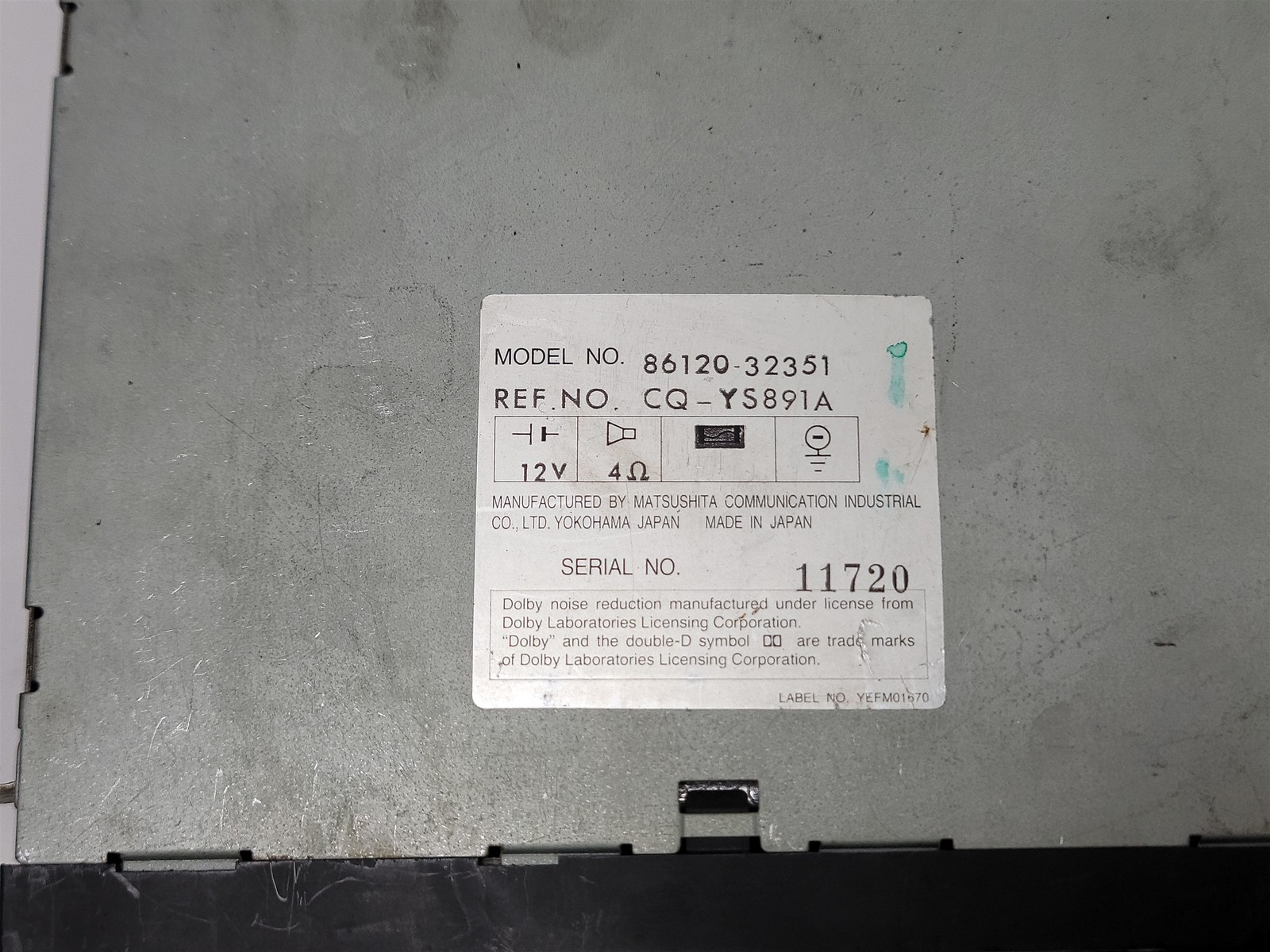 Toyota Matsushita 51601 / 86120-32351 / CQ-Ys891A / Cassette Radio (untested)
