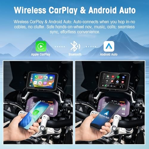 Motorcycle CarPlay Screen with Wireless CarPlay Android Auto, 5 Inch