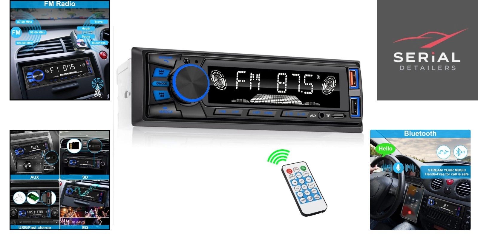 Bluetooth Car Stereo with Dual USB & 18 Presets FM Radio – 4-Channel Audio