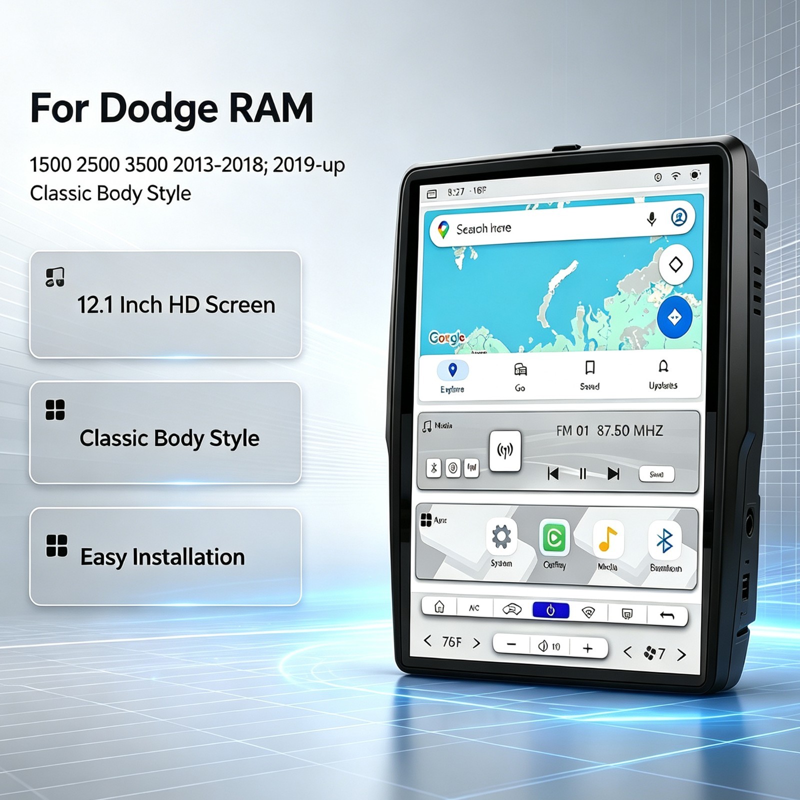 For Dodge RAM 1500 2013-2018 GPS Car Stereo Radio Smart Wireless Carplay Android