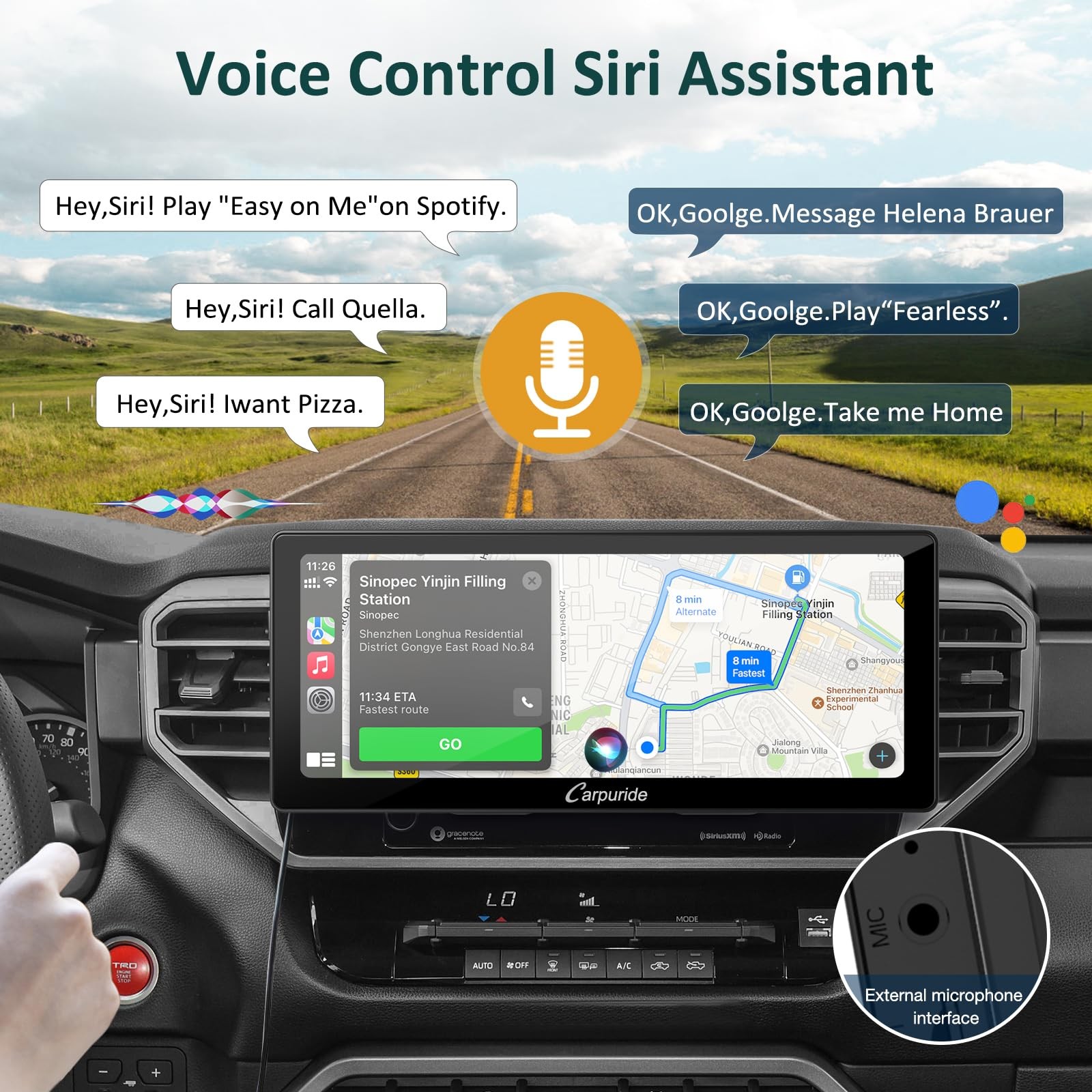 Carpuride W103 Pro 10.3″ CarPlay Android Auto Touch Screen Stereo w/Camera