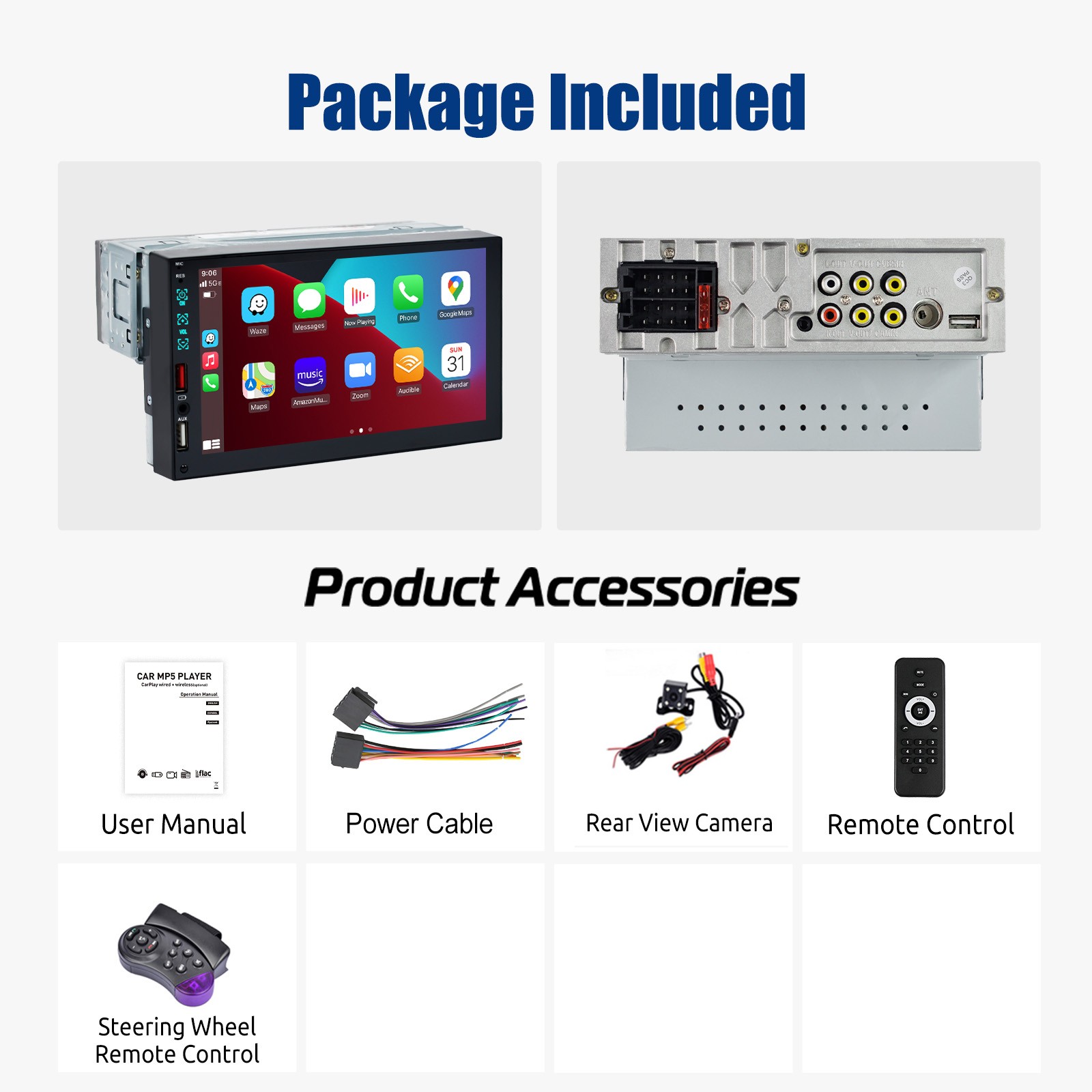 Single 1 DIN 7″ Car Stereo Radio Apple Carplay & Android Auto USB SWC FM BT+CAM
