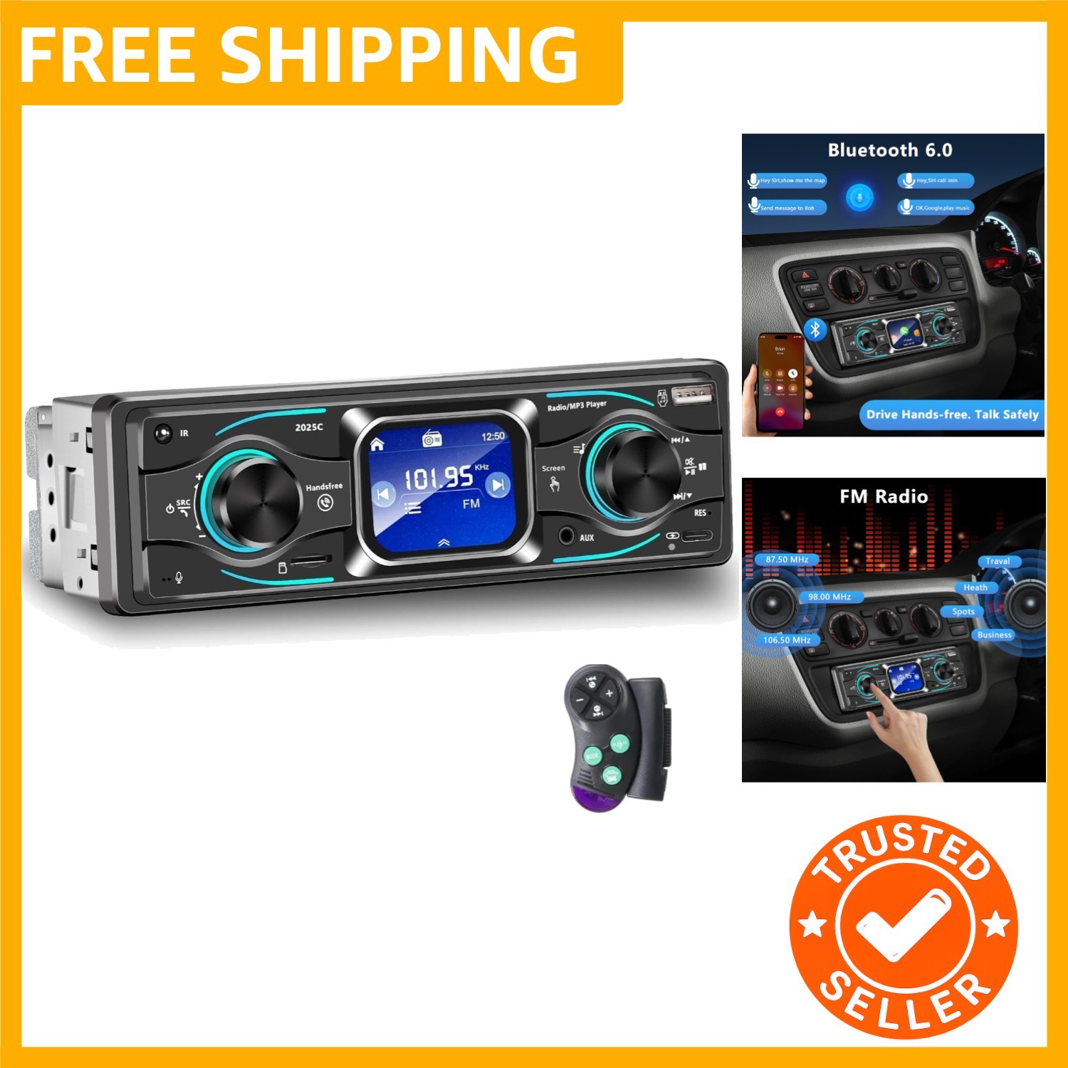 Single Din Car Stereo with Touchscreen Bluetooth, MP3 Player Supports Steerin…