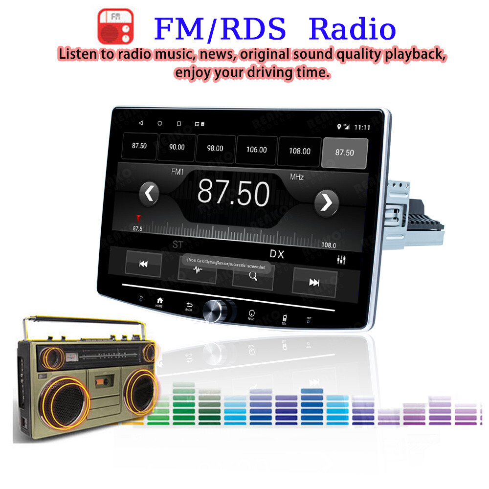 Single 1 DIN Rotatable 10.1” Android 12 Touch Screen Car Stereo Radio GPS Wifi