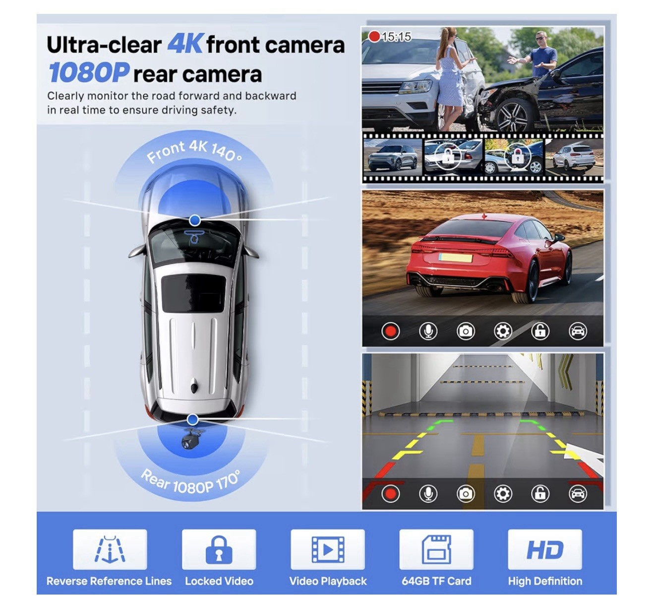 9” Inch Wireless Carplay Screen For Car With 4k Dash Cam,