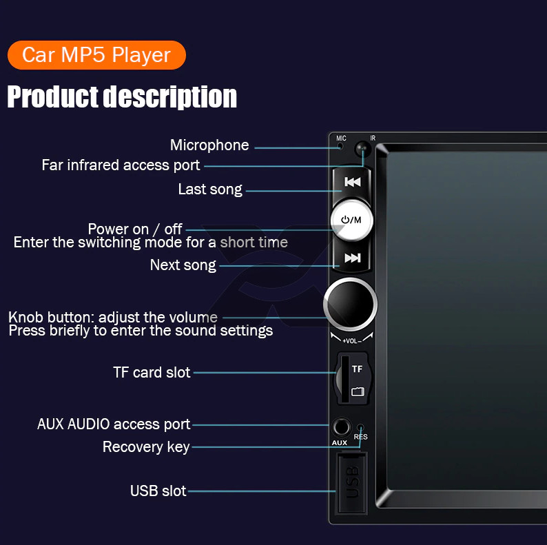 Double 2 DIN Car MP5 Player 7″ Bluetooth Touch Screen Stereo Radio With Camera