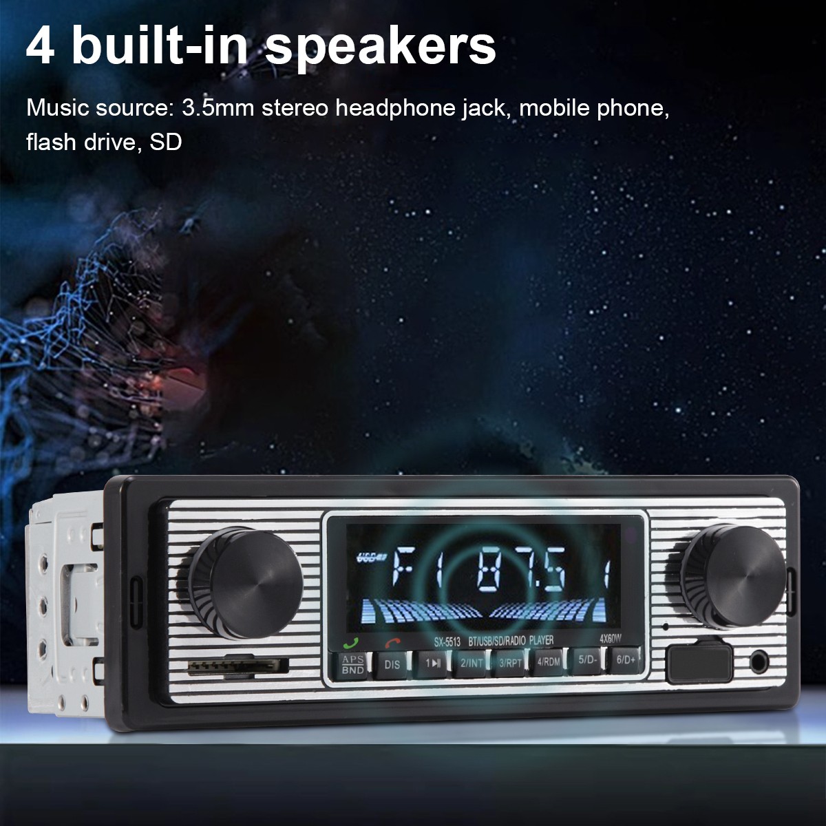 Bluetooth Vintage Car FM Radio MP3 Player USB Classic Stereo Audio Receiver AUX