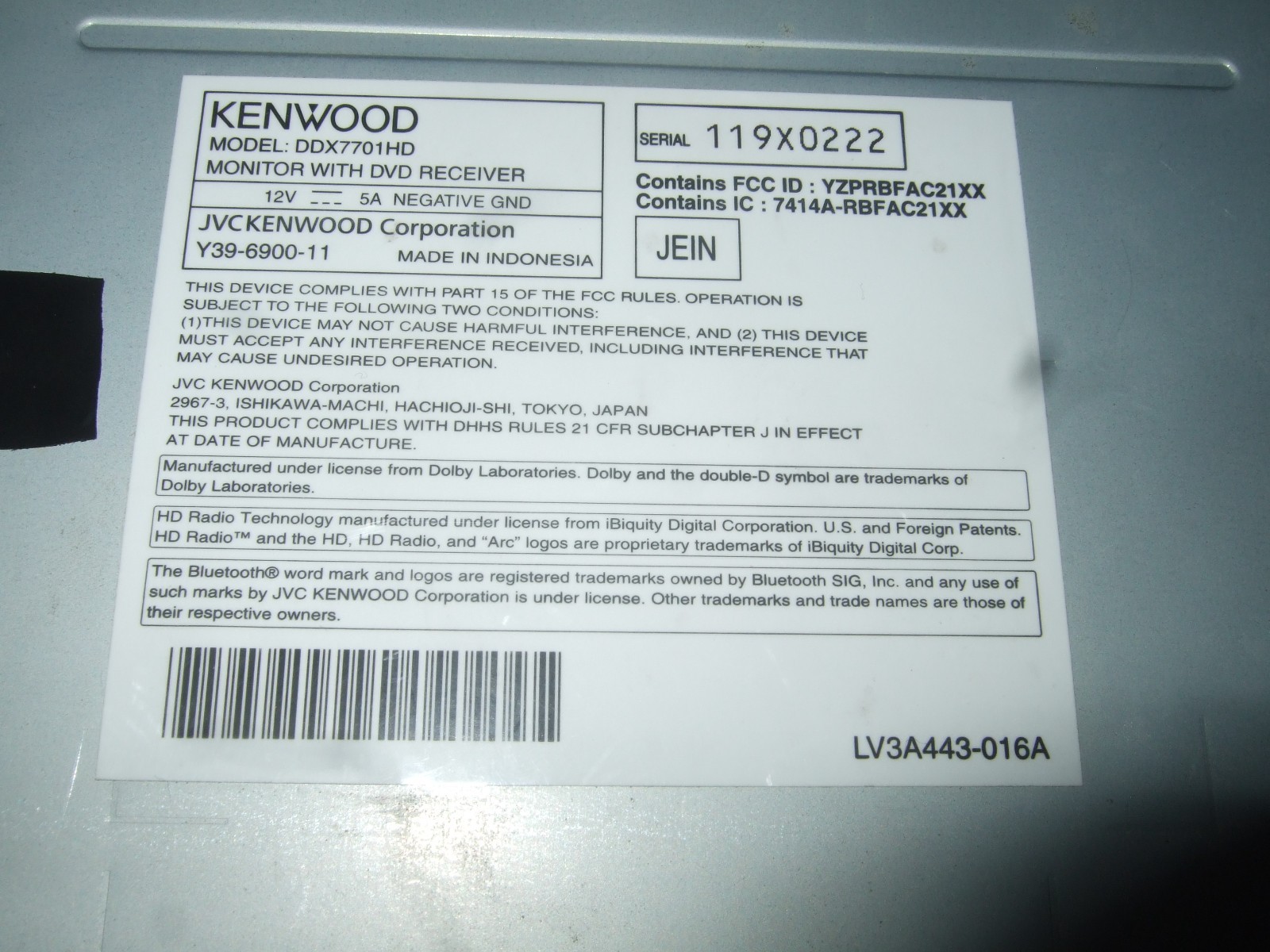 Kenwood DDX7701HD CD/DVD HD Radio Bluetooth HDMI MHL Used #2327