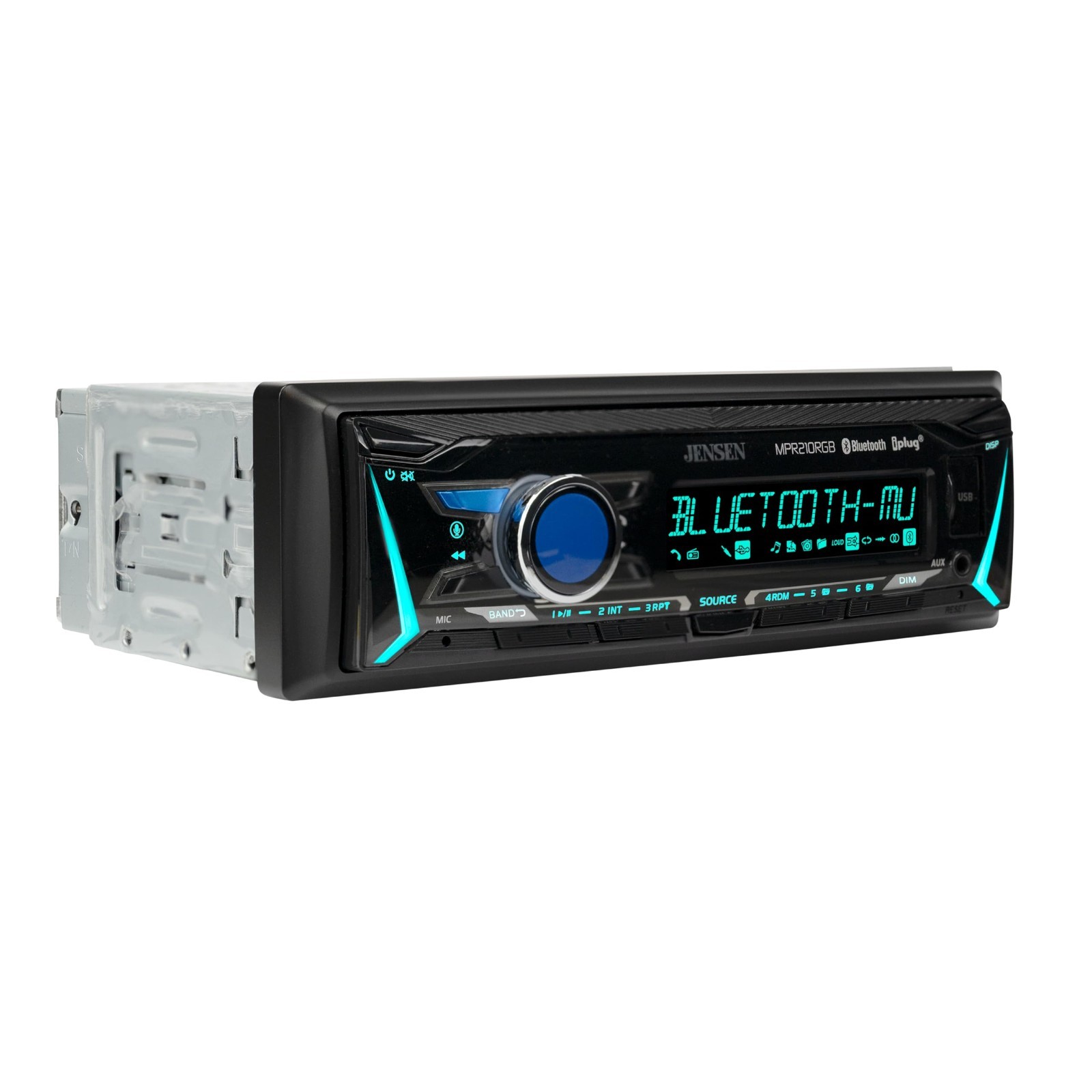 12-Character LCD Single DIN Car Stereo | RGB Colors | Bluetooth Hands-Free | USB