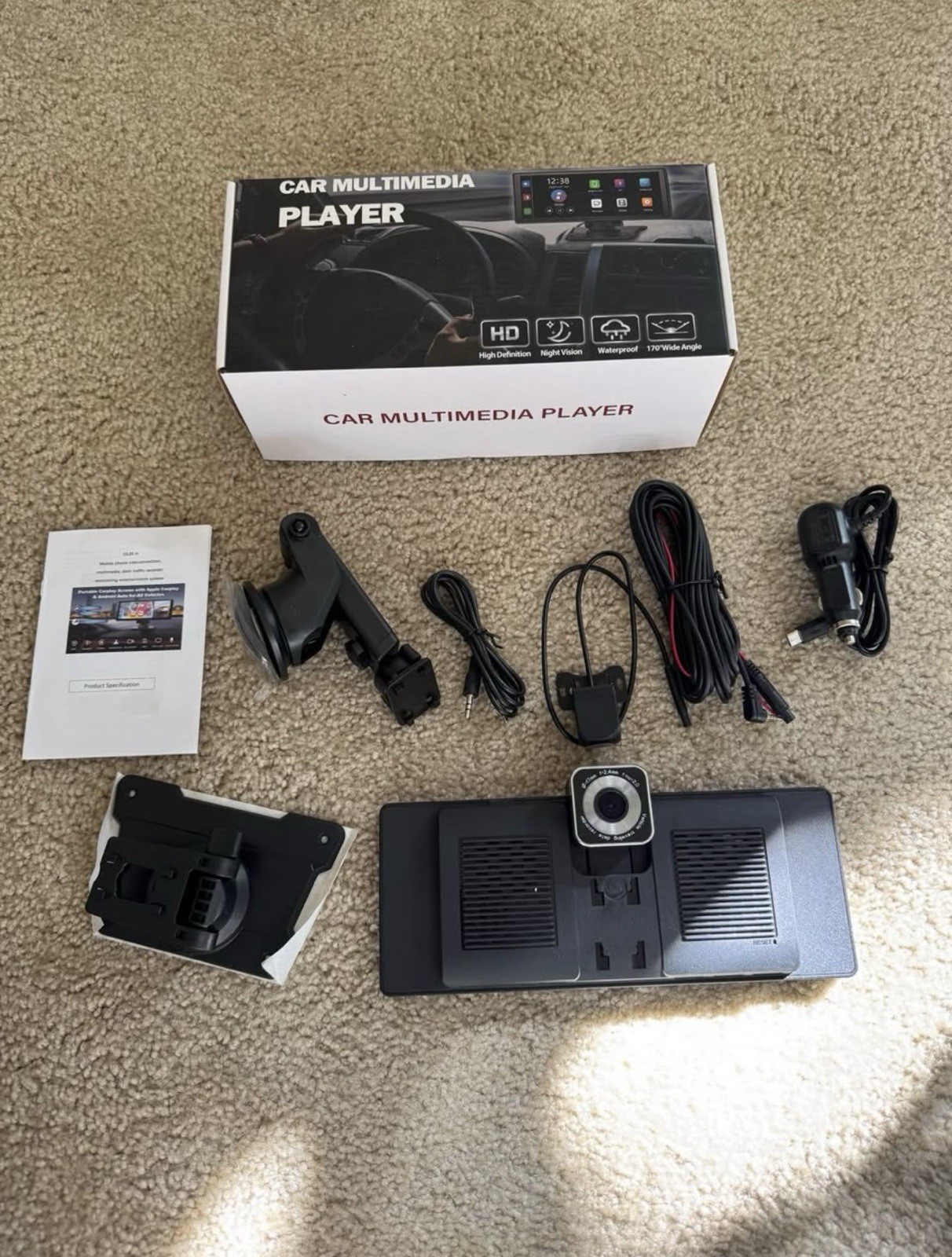 10.26 inch Wireless CarPlay Android Auto Screen Portable Car Stereo 4K Dash Cam