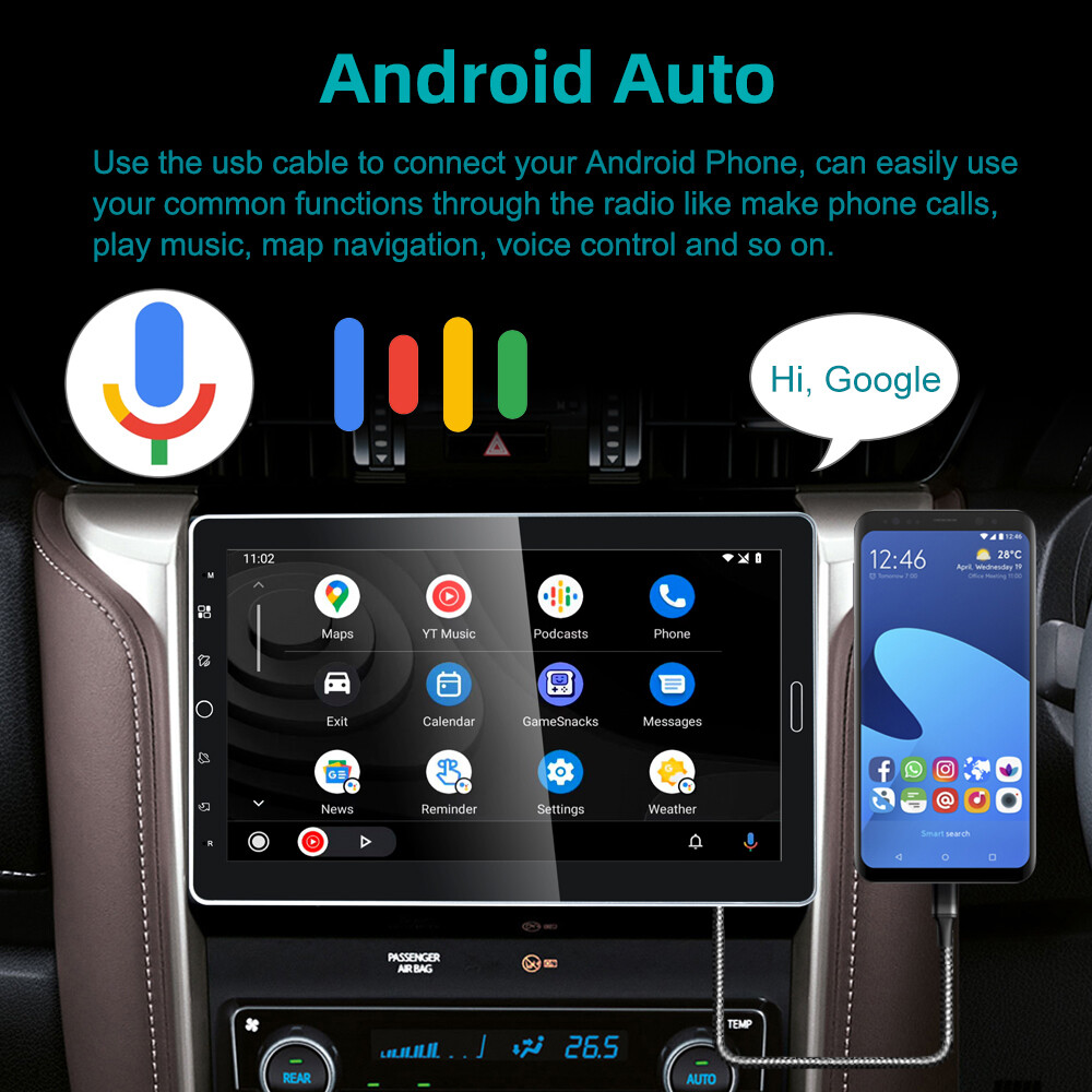 Carplay 10.1″ Car Stereo Radio Bluetooth Single 1Din Rotatable Touch Screen MP5
