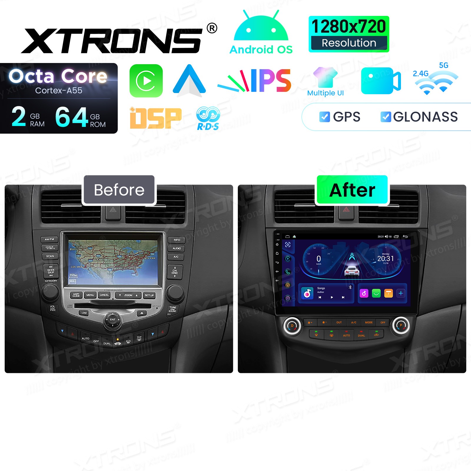 For Honda Accord 2003-2007 CarPlay Android 14 Car Stereo Radio GPS IPS WIFI 64G
