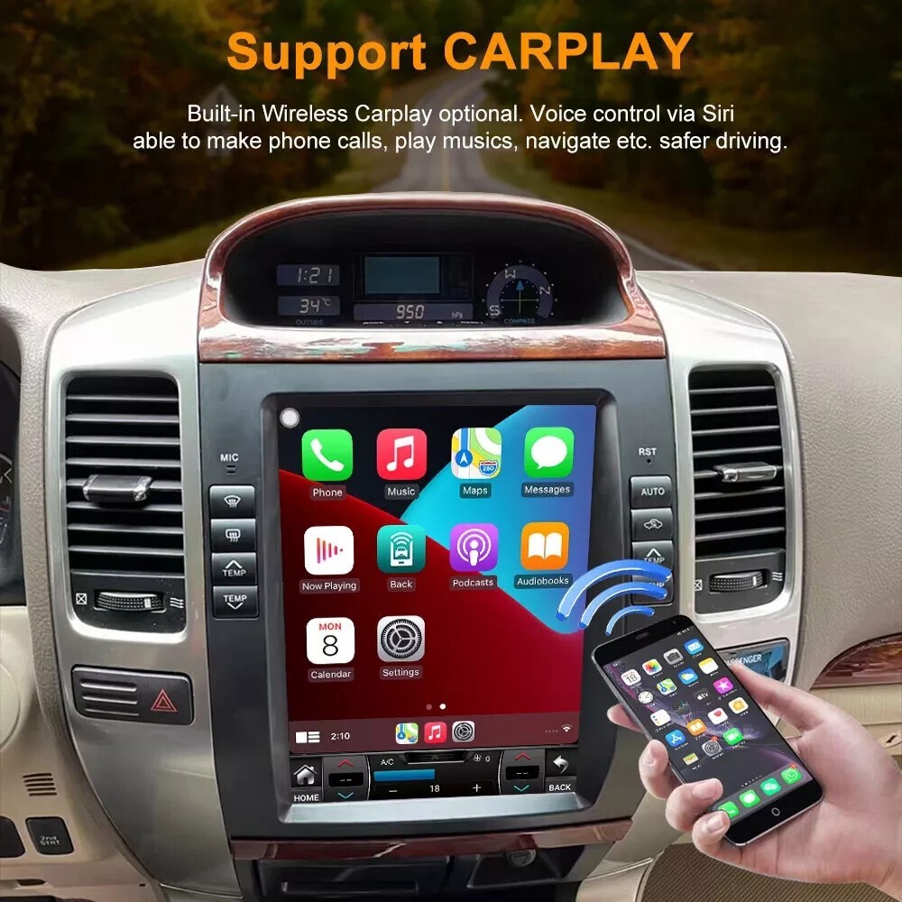For 2002-2009 Toyota Prado 10.4″ Android Stereo Radio GPS CarPlay GPS AHD Screen
