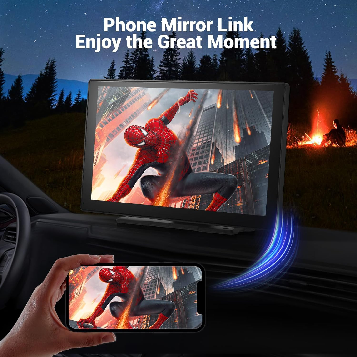 9″ Wireless Apple Carplay Screen for Car & Android Auto with Backup Camera | Por