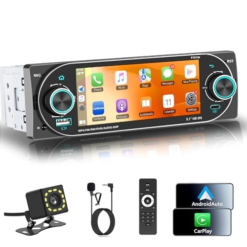 Wireless Apple CarPlay Single DIN Car Stereo, HD Touchscreen, Bluetooth 6.0, USB