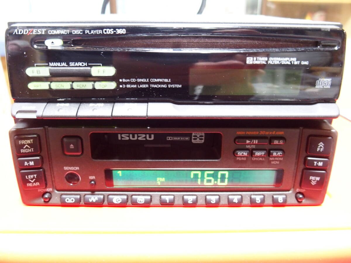 ADDZEST ISUZU Cassette CD Player Set Green Light Junk JAPAN