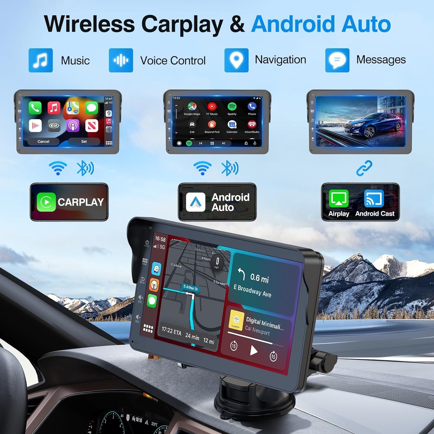 7″ Car Radio wireless Stereo Touch Screen Carplay Android For Honda Pilot 17-24