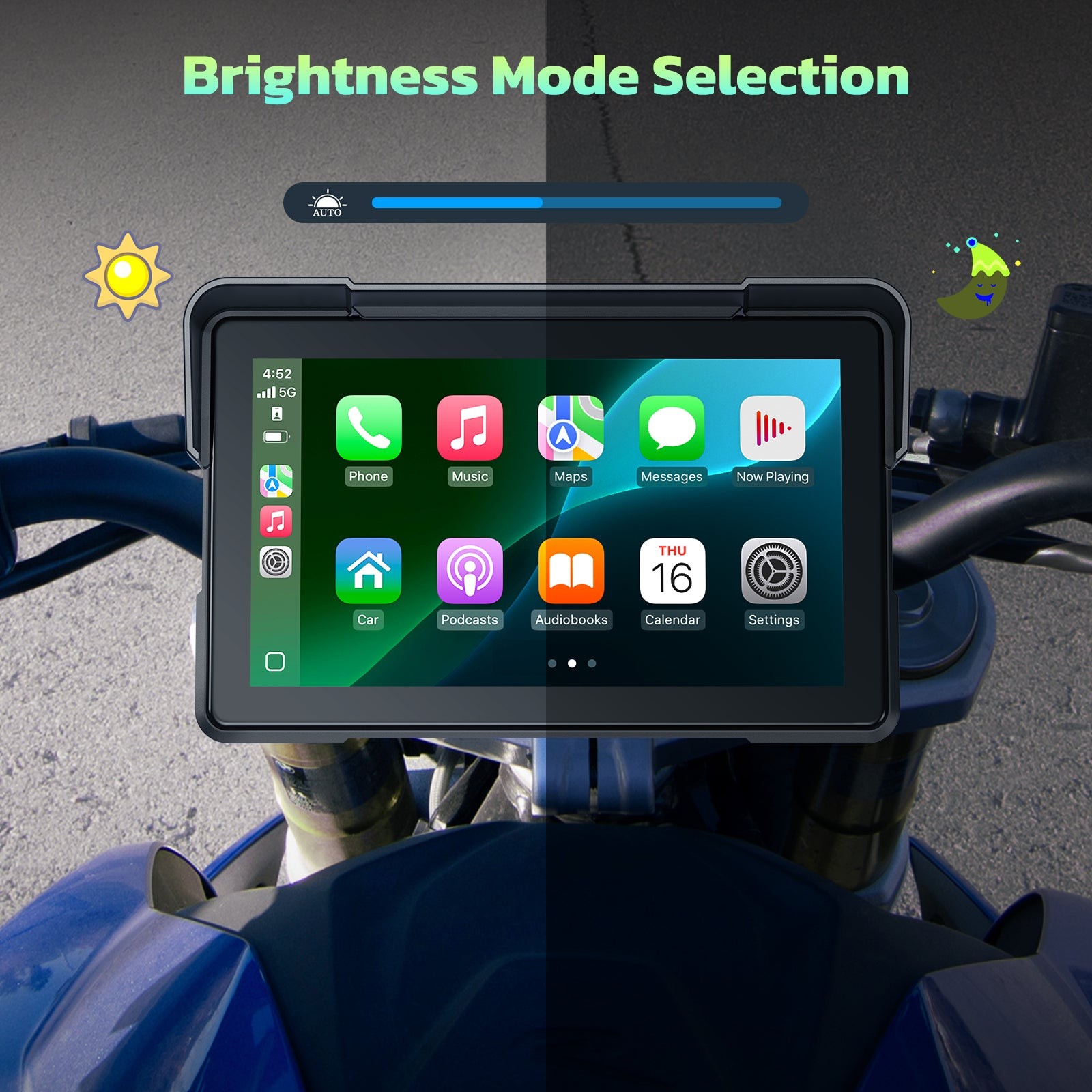 7″ Wireless CarPlay Motorcycle GPS Android Auto Touch Screen IP67 Waterproof