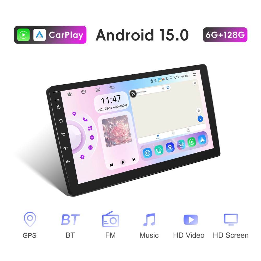 6G+128G 8 Core 2 Din CarPlay Car Stereo Radio Android 15.0 GPS Navi DSP WIFI IPS
