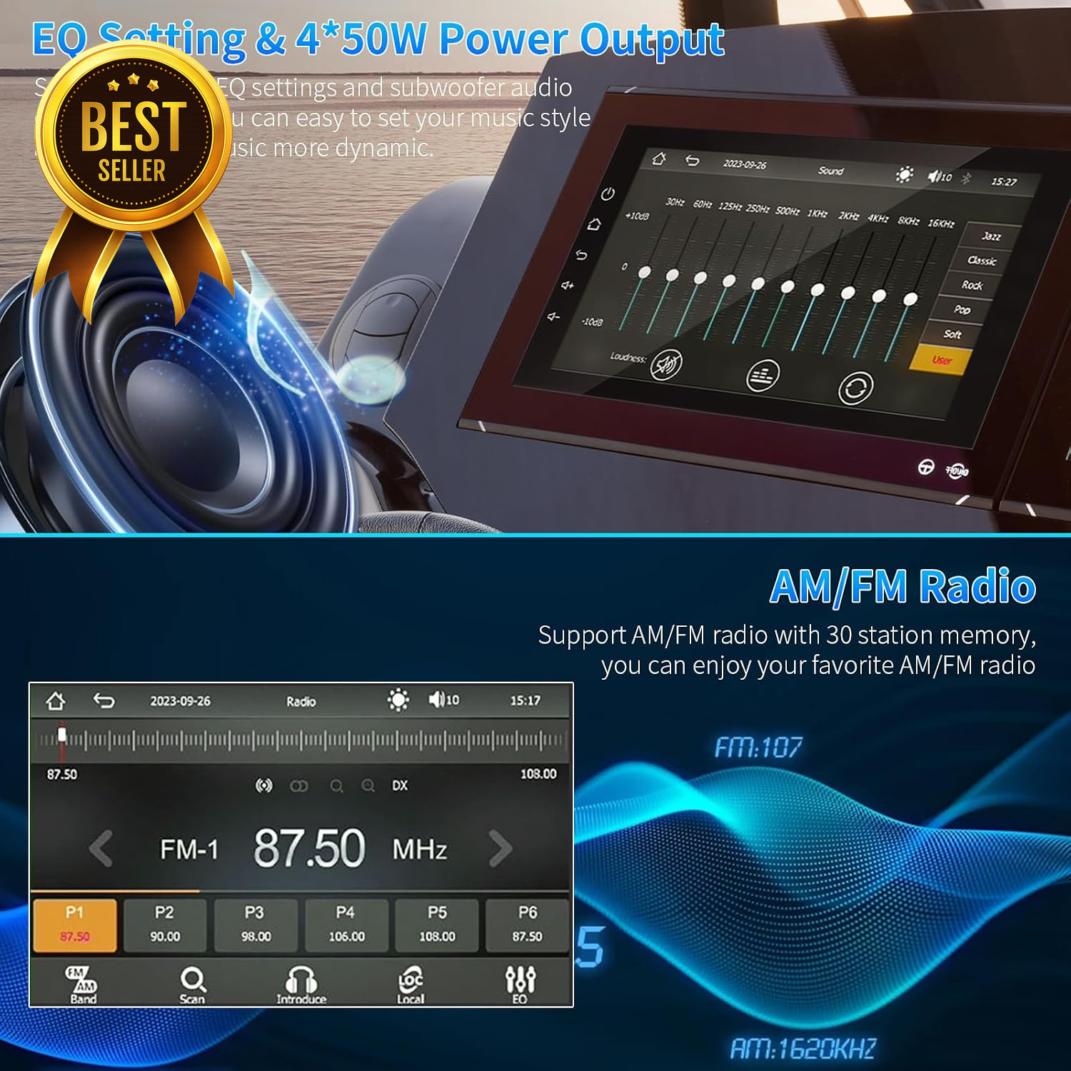 8in Marine Stereo Wireless CarPlay Android Auto Waterproof IPX6