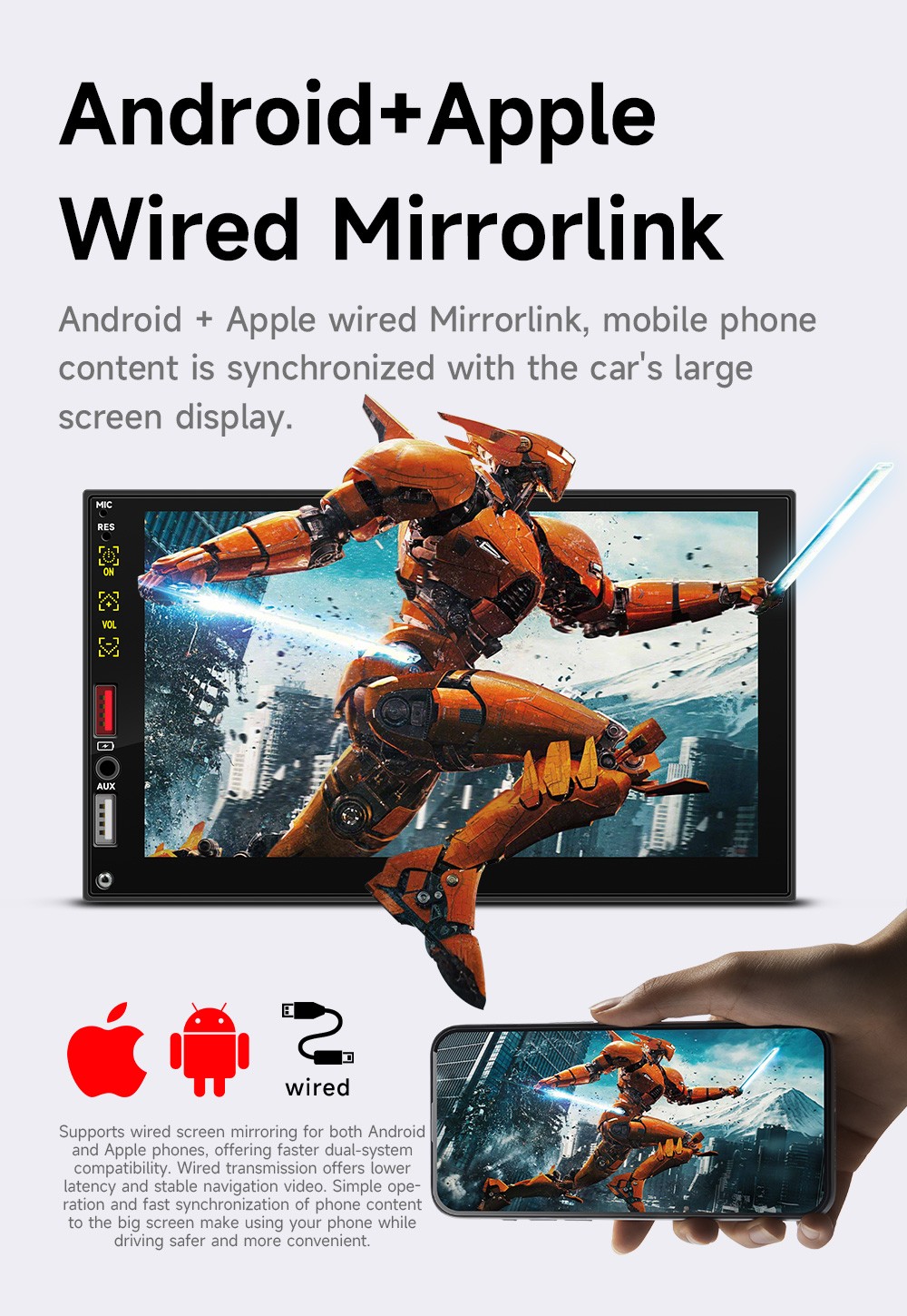 7″ Single 1 Din Car Stereo Radio Touch Screen Apple CarPlay Android Auto USB FM