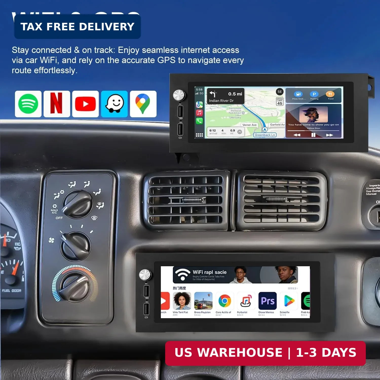 5G WiFi Car Radio for Dodge Ram 1500/2500/3500 1994-2001, Jeep Wrangler 1997-200