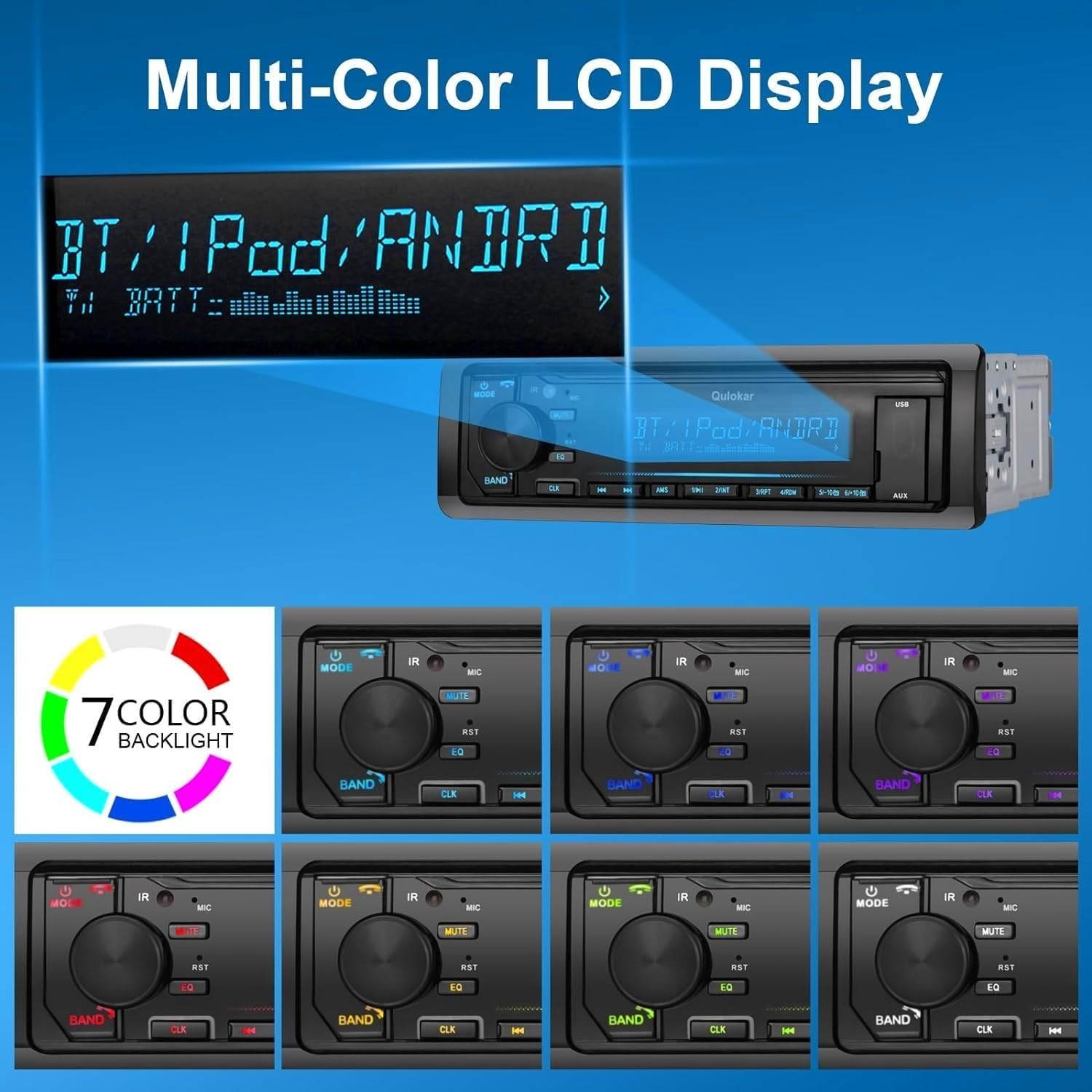 Single DIN Multimedia Car Stereo Radio,7 Character LCD,Bluetooth with Hands F…