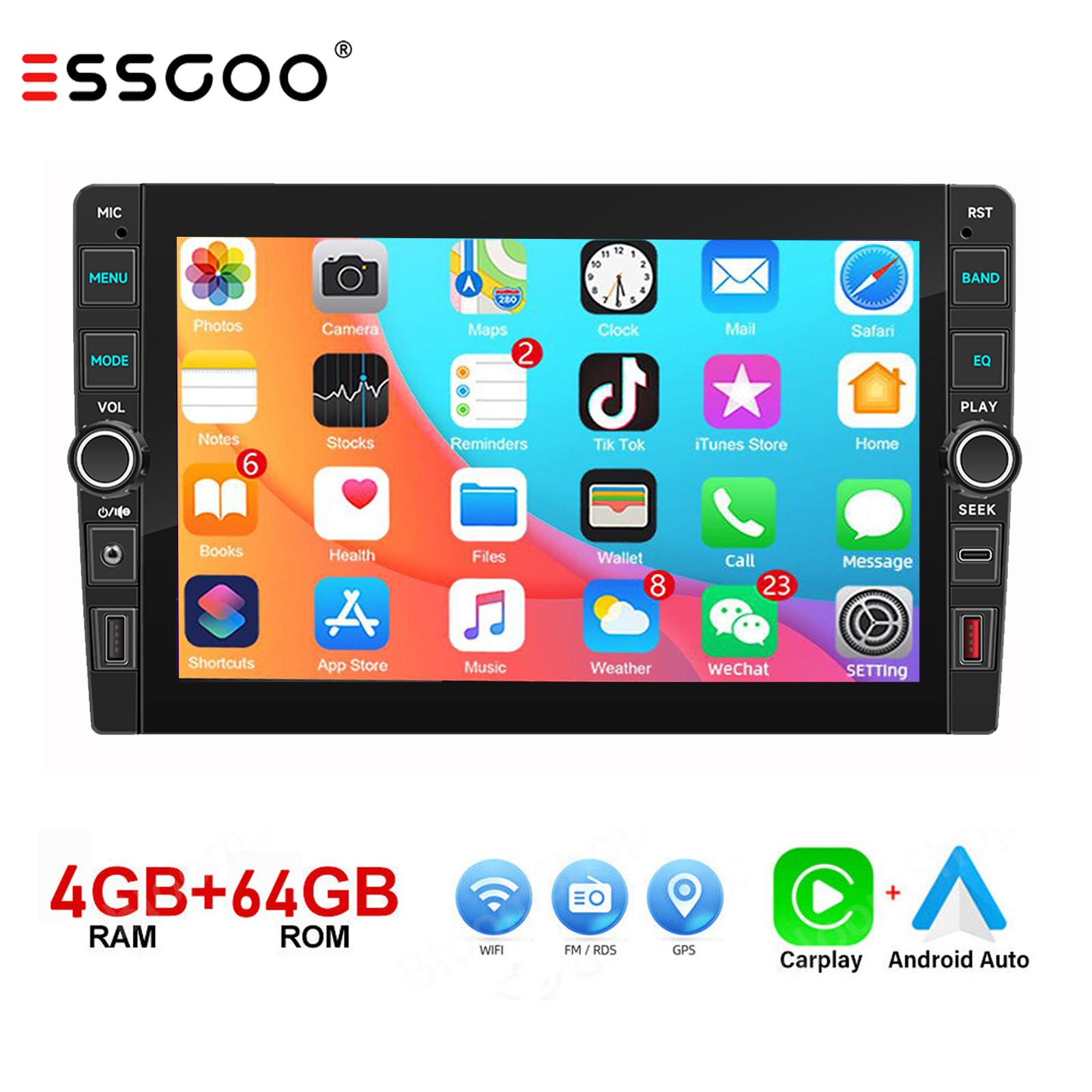 8″ 4+64G Android15 Carplay Car Radio Stereo GPS BT IPS Touch Screen Double 2 DIN