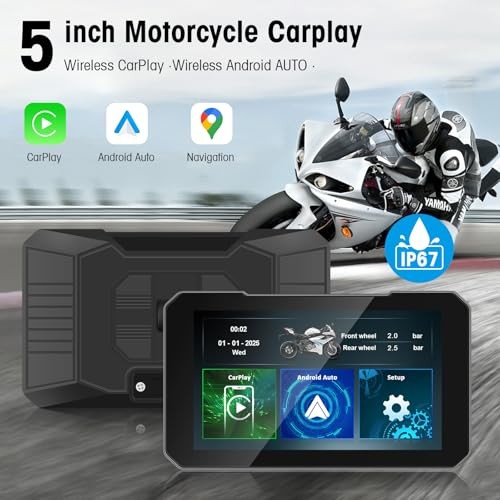 Motorcycle CarPlay Screen with Wireless CarPlay Android Auto, 5 Inch