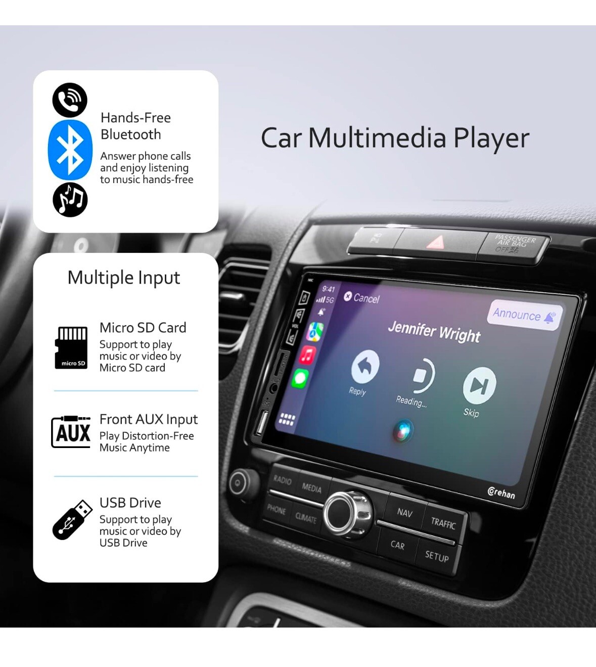 Double Din 7″ Car Stereo W/ Backup Cam Android/Apple Carplay Radio Touch Screen