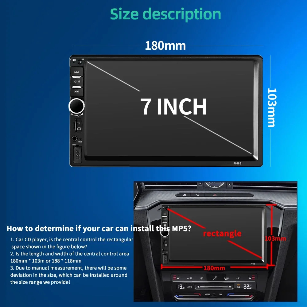 2 DIN 7″ HD Car Stereo FM Radio MP5 Player Bluetooth Touch Screen Rear Camera