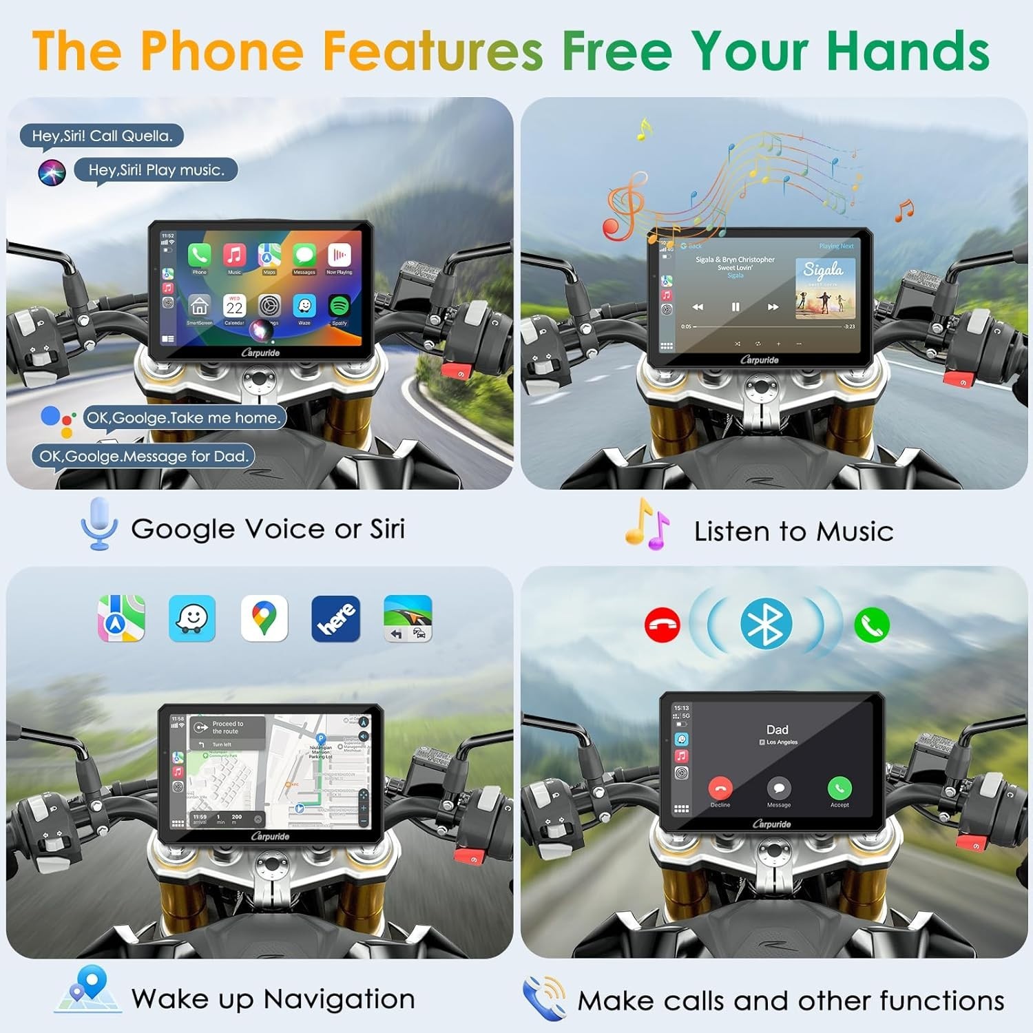Carpuride W712D Moto CarPlay Android Auto Waterproof Touchscreen Wired Controlle