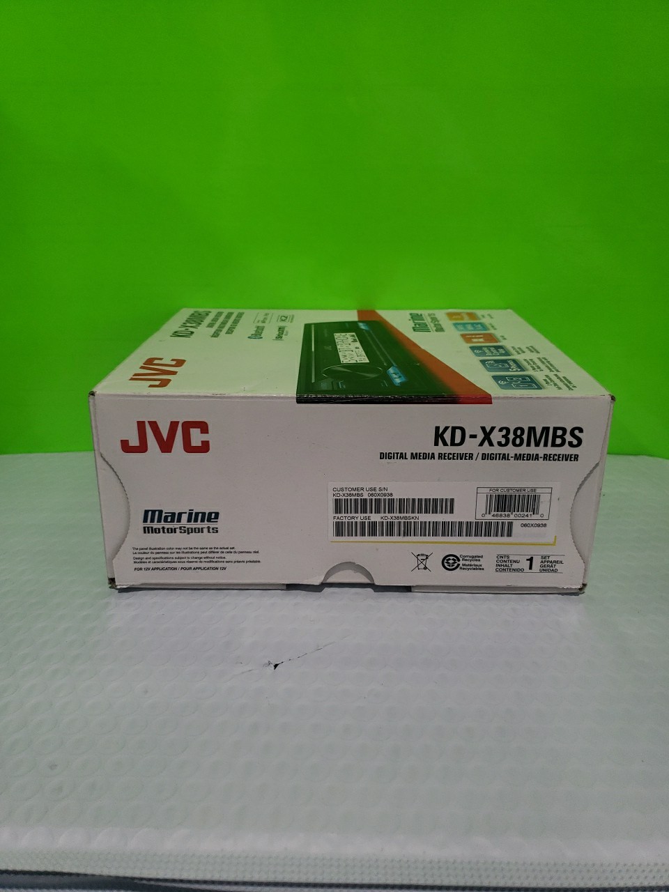 JVC KD-X38MBS Single DIN Marine MotorSport Bluetooth USB AUX LED Good Condition