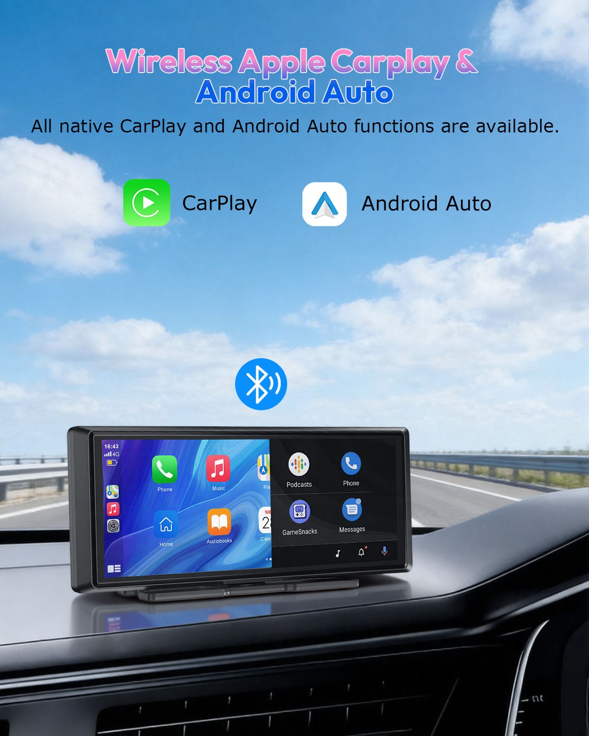 8.1″ Large Screen Portable Carplay Android Auto With Cam Car Stereo SAT NAV BT