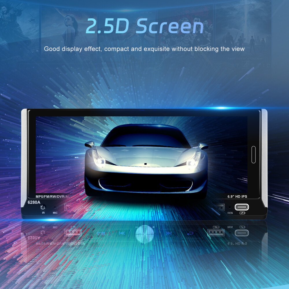 2+64GB 6.9″ Single 1 Din Android 15 Carplay BT GPS Touch Screen Car Stereo Radio