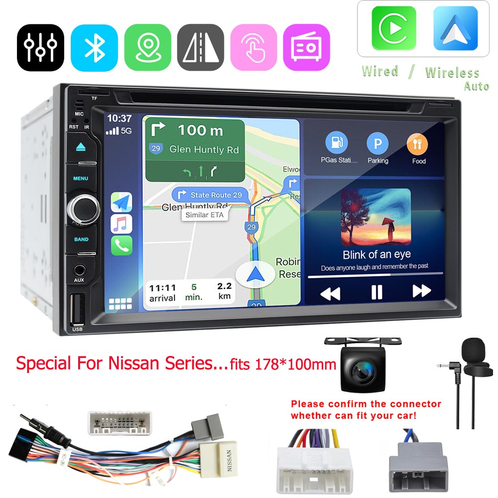 7″ Double Din Touch Screen Car Stereo Radio DVD CD Player For Nissan CarPlay GPS