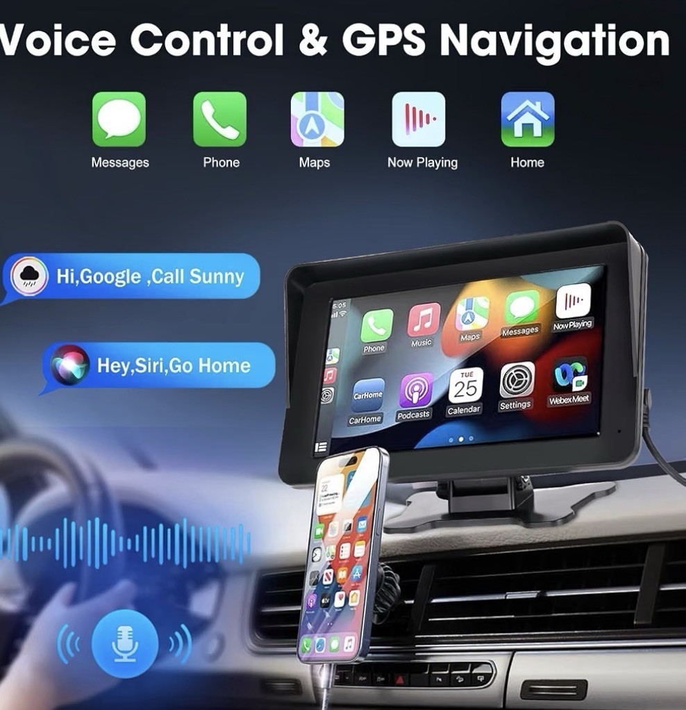 Wireless Apple Carplay Screen for Car,7″ HD Portable Car Stereo Touchscreen
