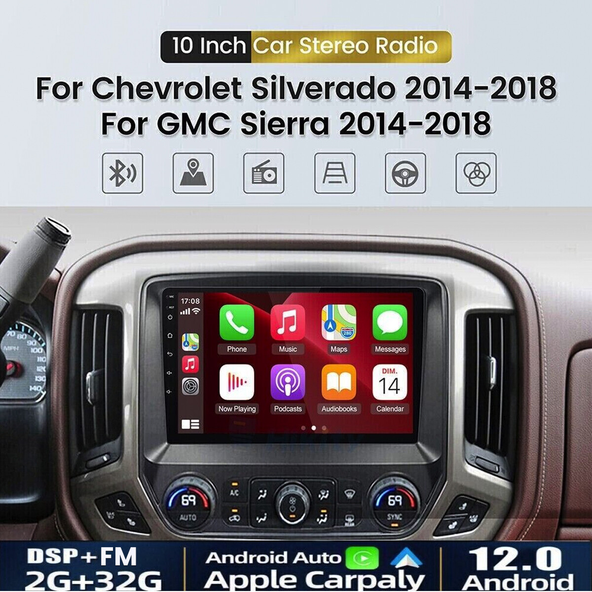 Apple Carplay For 2014-2018 Chevrolet Silverado GMC Sierra Car Stereo Radio GPS