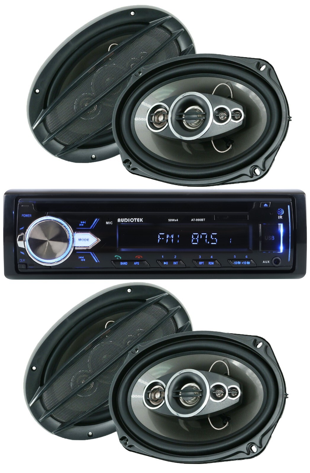Audiotek Car Stereo Bluetooth CD Receiver + 4x Audiobank 6×9″ Coaxial Speakers