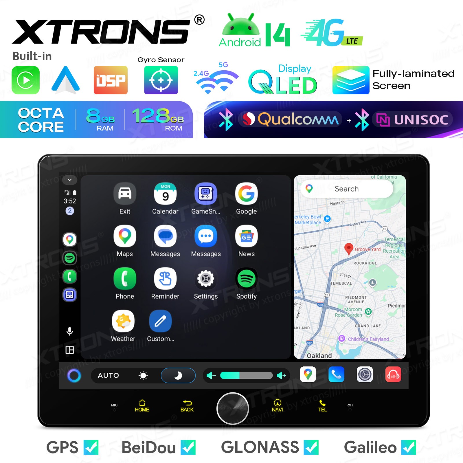 10.1″ AKM DSP Android 14 Radio For Universal 2 Din 8GB 128GB QLED GPS Navigation