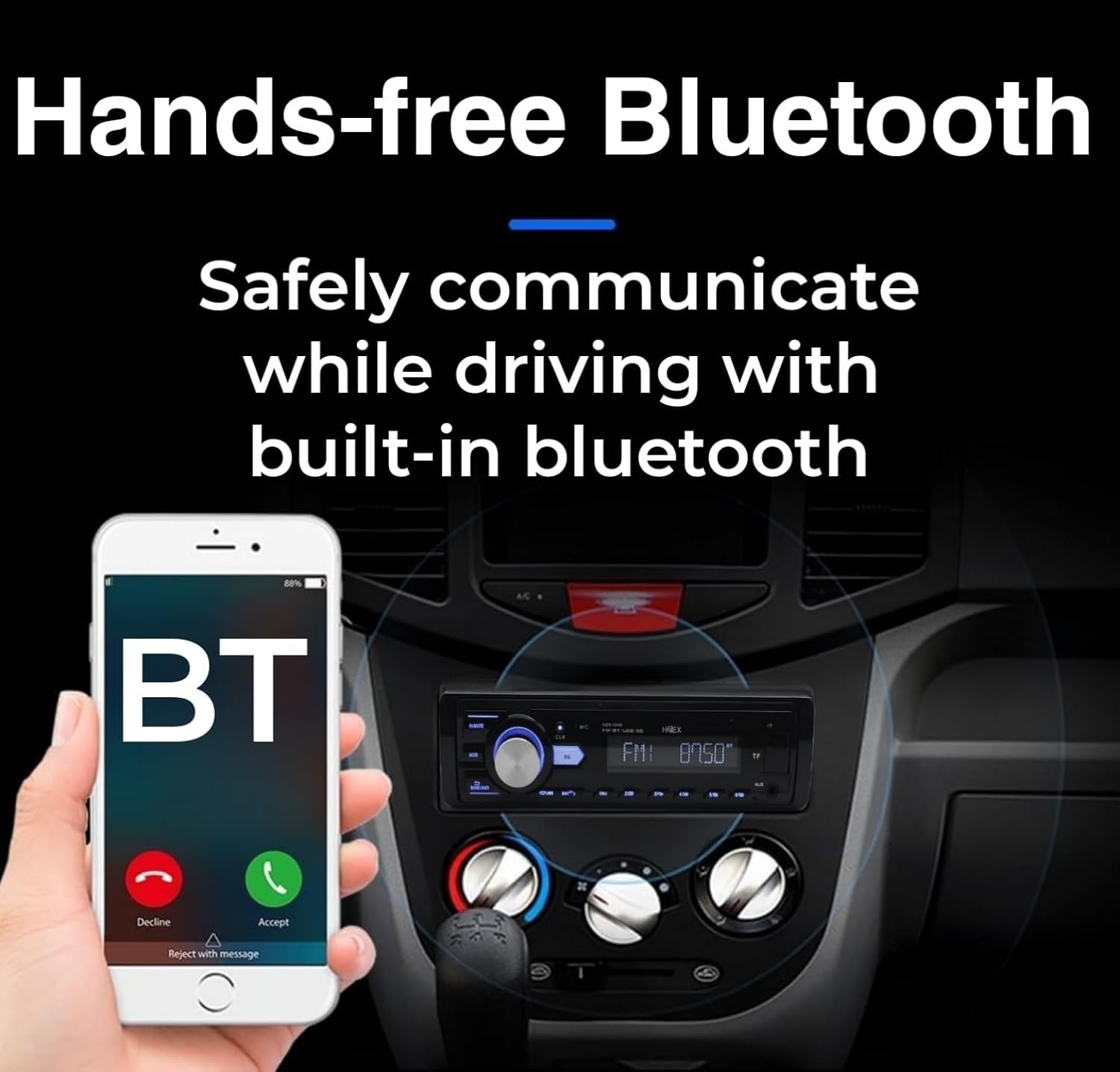 Car Stereo with Bluetooth, Media Player Subwoofer Outputs, Single Din Car Radio