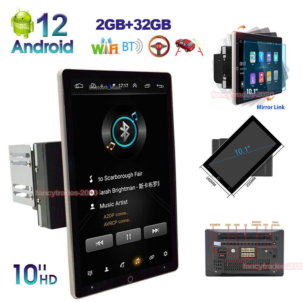 Rotatable 10.1inch 2Din Android 12.0 Car Stereo Radio GPS Navigation WiFi 2+32GB