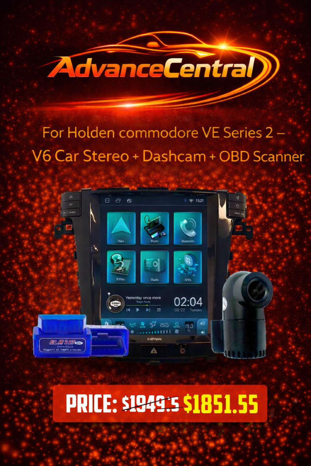 For Holden commodore VE Series 2 – V6 Car Stereo + Dashcam + OBD Scanner