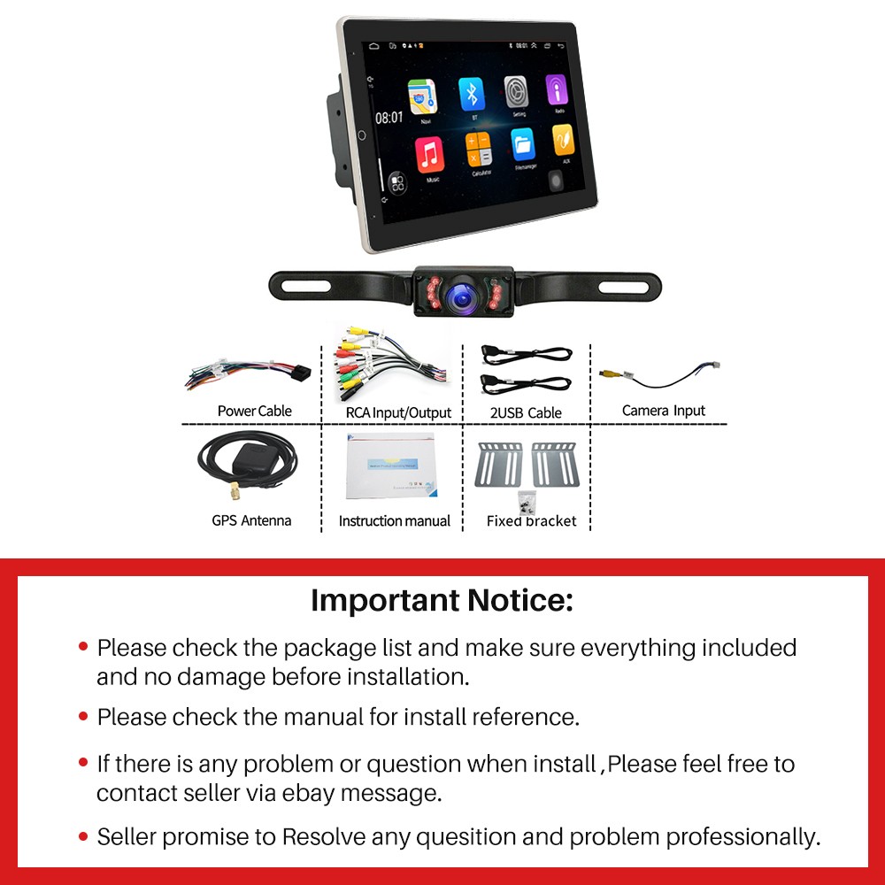 32G Rotatable Car Stereo Radio 2 DIN 10″ Android 13 Touch Screen GPS Wifi Navi