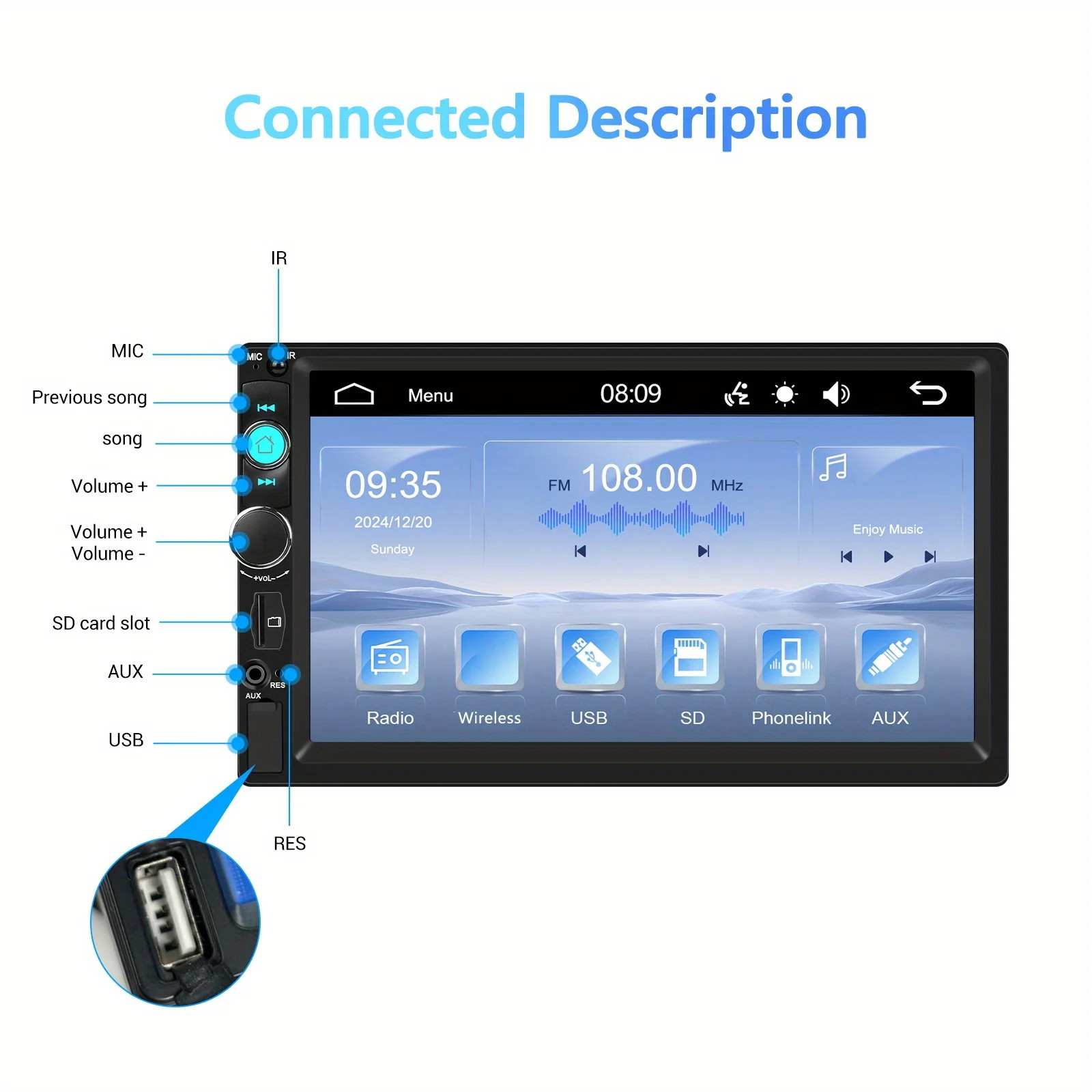 Double Din Apple Carplay Android Auto Car Stereo Radio Bluetooth 7″ Touch Screen