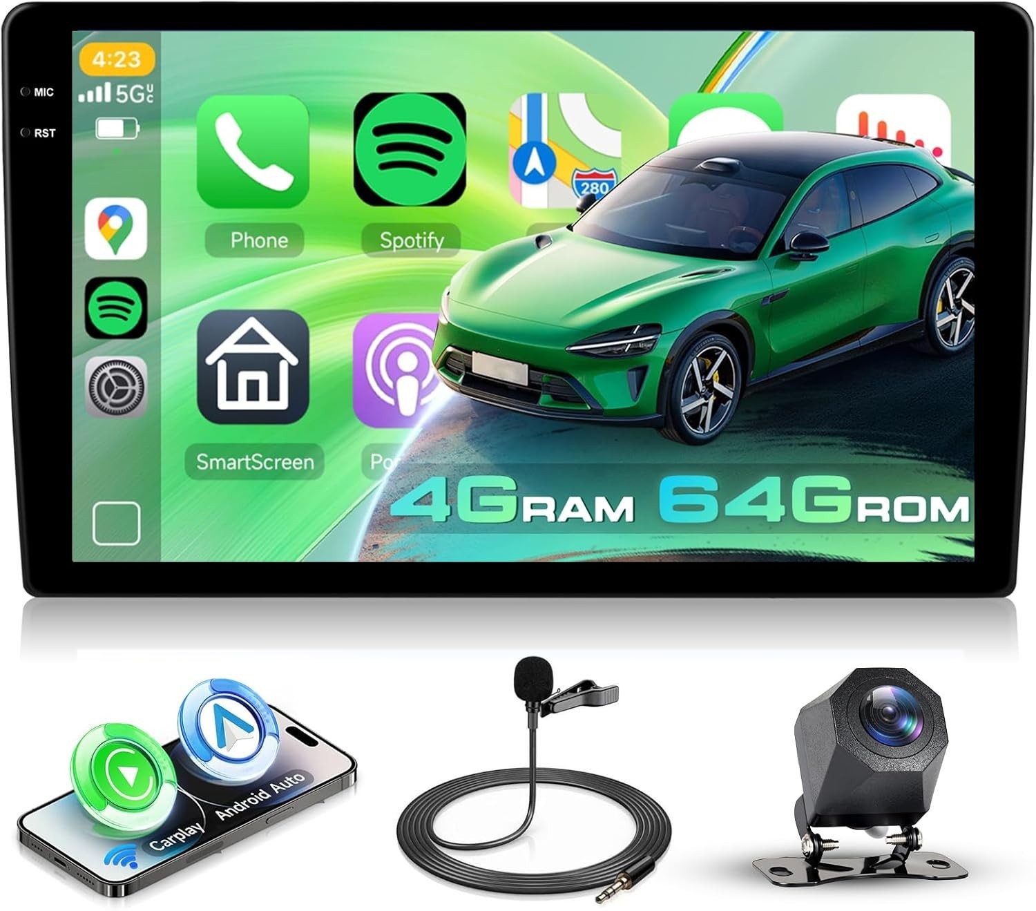 10.1″ 4+64G Android Auto Carplay Double DIN Stereo with Backup Camera