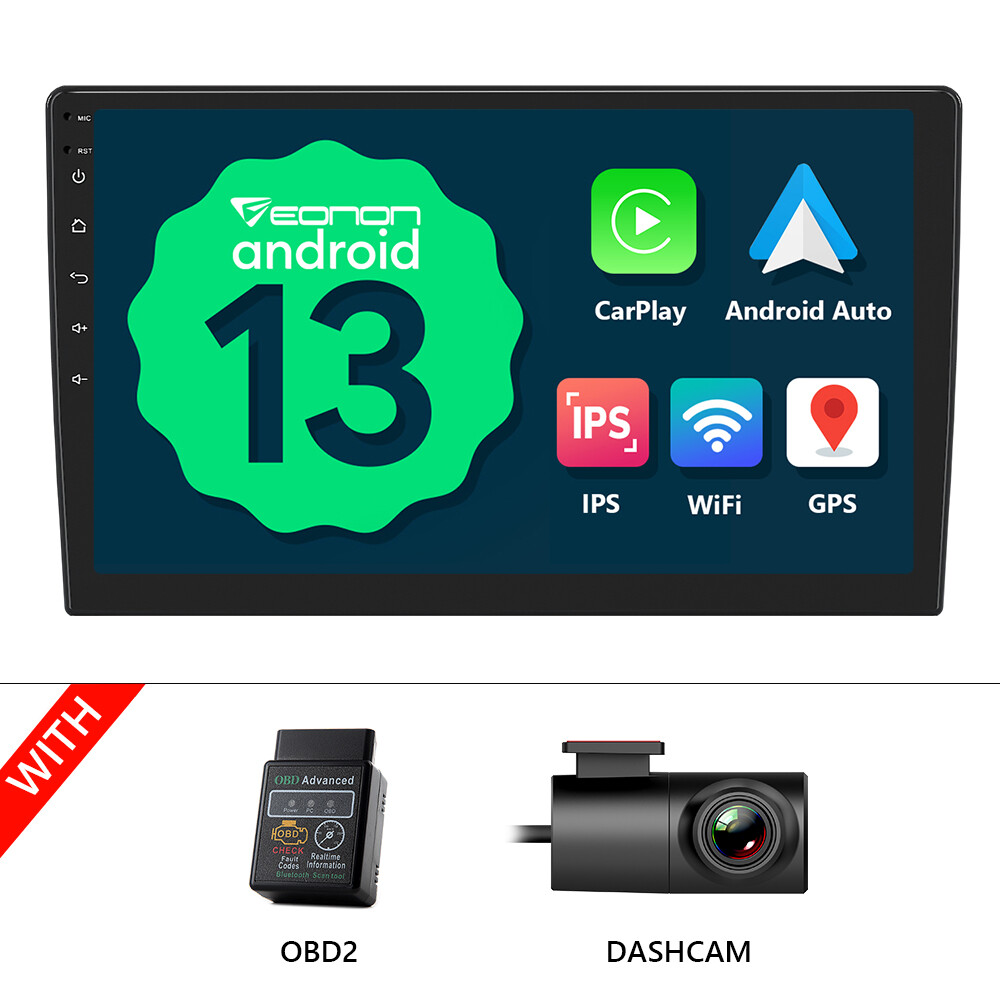DVR+OBD+2Din Car Radio Android 13 Touch Screen 10.1″ GPS Sat Navi Carplay Stereo