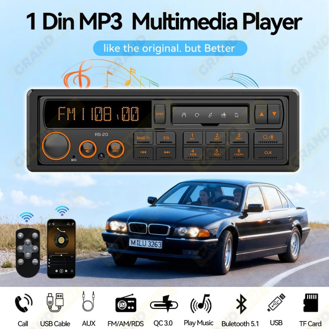 1 Din Car Radio MP3 Player Classic Car Retro Audio Stereo Support FM AUX EQ USB