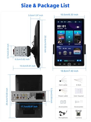Single Din Car Stereo 10.4 inch Touch Screen 180°Rotate Vertical Screen